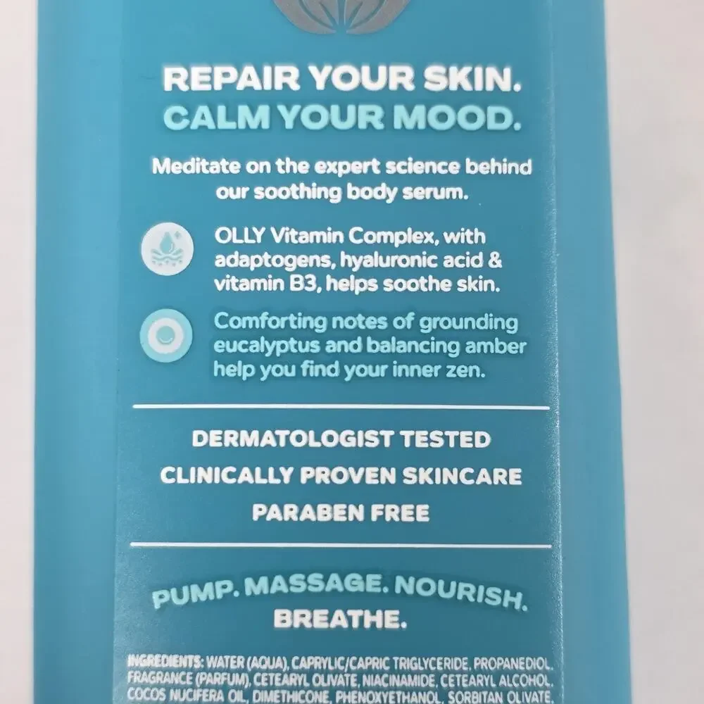 OLLY CALM Mood +Skin Body Wash 3oz With Body Serum 8oz -2 pk Eucalyptus Amber